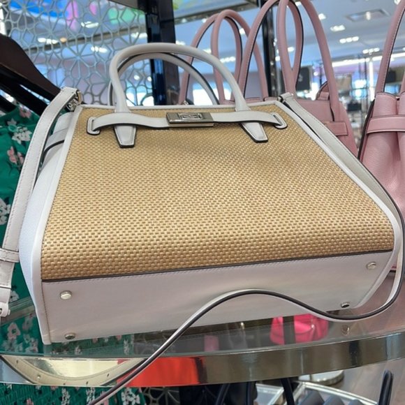 Kate Spade Lucia Straw Medium Satchel Parchment - Picture 6 of 16